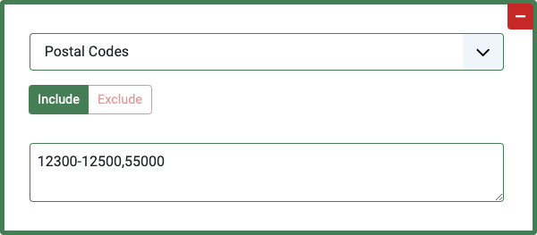 Condition Rule: Postal Codes